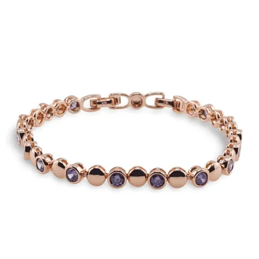 Bratara din cupru placat cu aur roz 18k, model cercuri plate cu zirconii violet