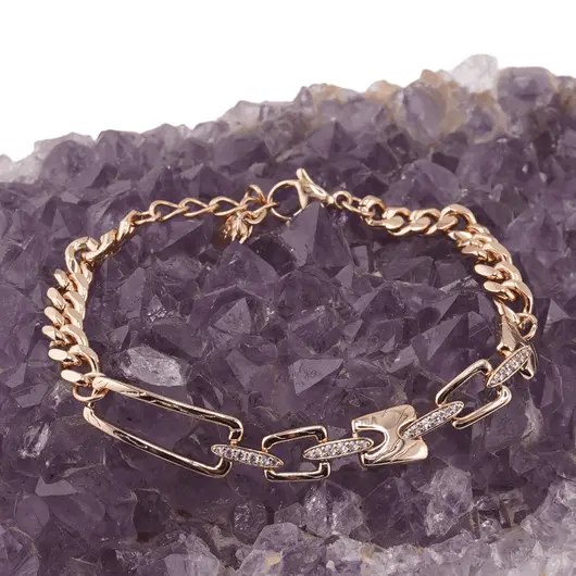 Bratara din cupru placat cu aur roz 18k, model cuban si zale box, imagine 2