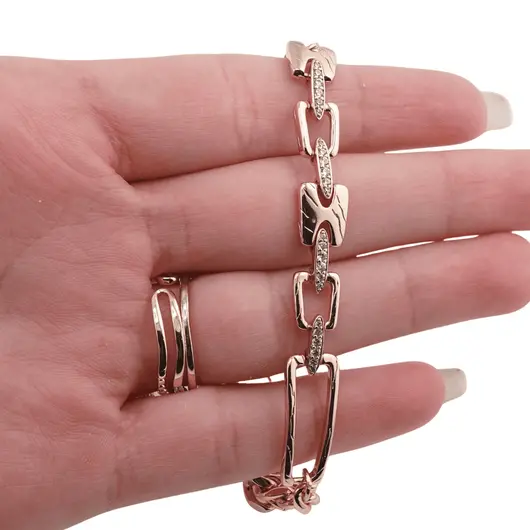 Bratara din cupru placat cu aur roz 18k, model cuban si zale box, imagine 3