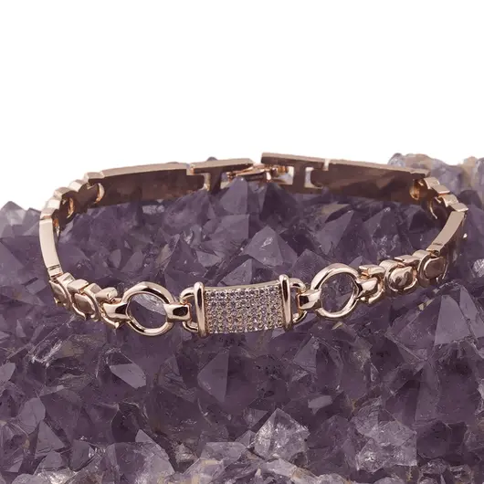 Bratara din cupru placat cu aur roz 18k, model curea cu element central, imagine 2