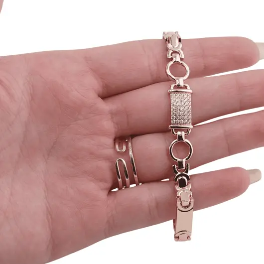 Bratara din cupru placat cu aur roz 18k, model curea cu element central, imagine 3