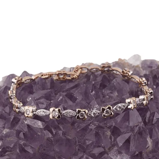 Bratara din cupru placat cu aur roz 18k, model flori si frunze, imagine 2