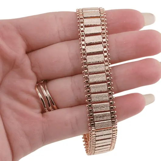 Bratara din cupru placat cu aur roz 18k, model giovani texturat, imagine 3