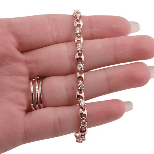 Bratara din cupru placat cu aur roz 18k, model marinar cu zirconiu, imagine 3
