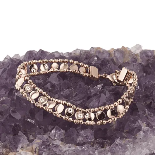 Bratara din cupru placat cu aur roz 18k, model mesh cu banuti, imagine 2