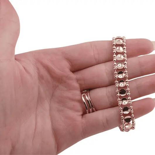 Bratara din cupru placat cu aur roz 18k, model mesh cu banuti, imagine 3