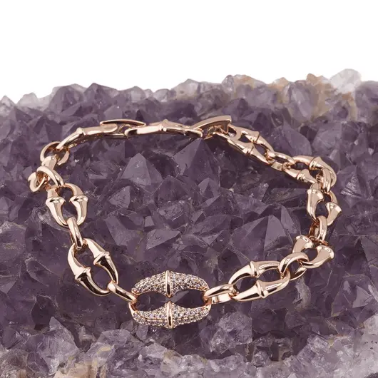 Bratara din cupru placat cu aur roz 18k, model rustic, imagine 2