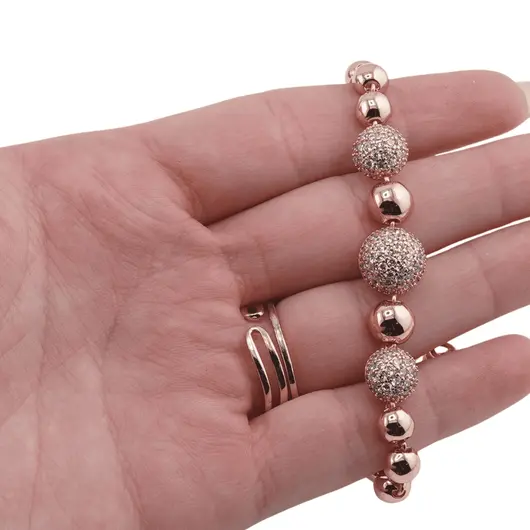 Bratara din cupru placat cu aur roz 18k, model semisfere si zirconii, imagine 3