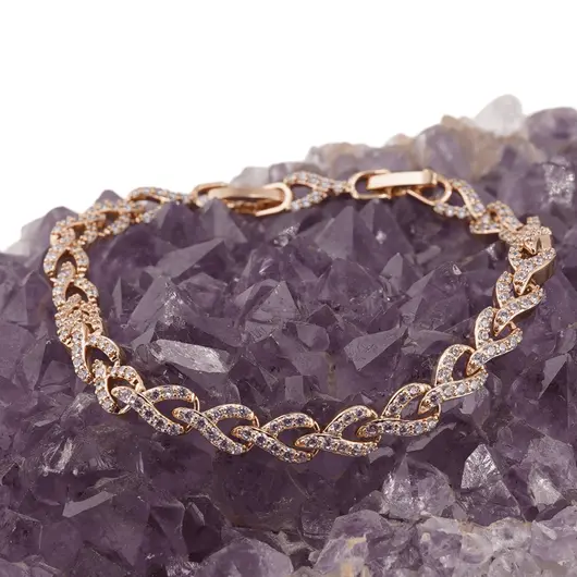 Bratara din cupru placat cu aur roz 18k, model spic cu zircoiu, imagine 2