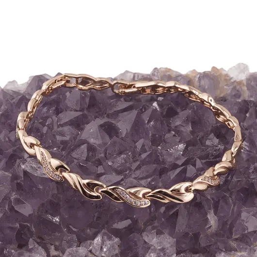 Bratara din cupru placat cu aur roz 18k, model spirala cu zirconii, imagine 2