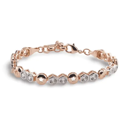 Bratara din cupru placat cu aur roz 18k, model stelute decupate si zirconii hexagonale