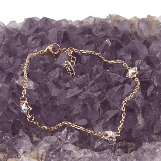 Bratara din cupru placat cu aur roz 18k, model stelute iridescente, imagine 2