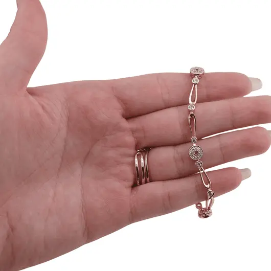 Bratara din cupru placat cu aur roz 18k, model zale alungite si zirconii, imagine 3