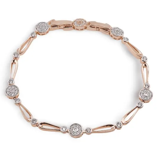 Bratara din cupru placat cu aur roz 18k, model zale alungite si zirconii