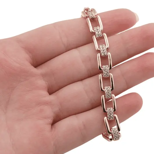 Bratara din cupru placat cu aur roz 18k, model zale box cu zirconii, imagine 3