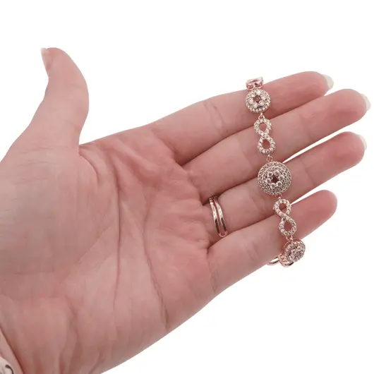 Bratara din cupru placat cu aur roz 18k, model zale infinit si zirconii rosii, imagine 3