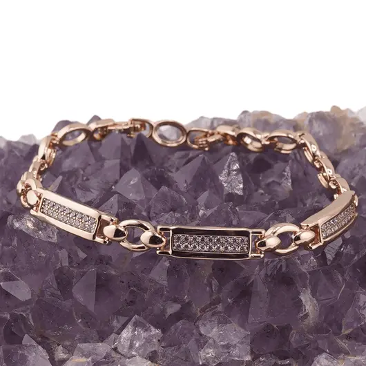 Bratara din cupru placat cu aur roz 18k, model zale ovale cu tablite, imagine 2