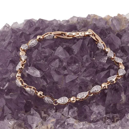 Bratara din cupru placat cu aur roz 18k, model zirconii picatura, imagine 2