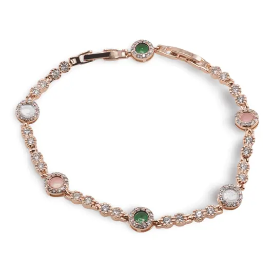 Bratara din cupru placat cu aur roz 18k, model zirconii rotunde