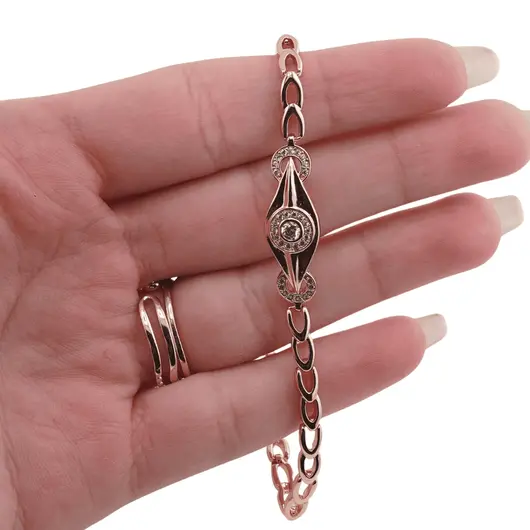 Bratara din cupru placat cu aur roz 18k, zale alungite si ochiul protector, imagine 3