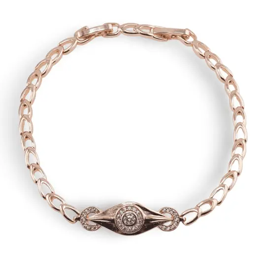 Bratara din cupru placat cu aur roz 18k, zale alungite si ochiul protector