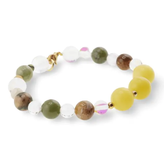 Bratara Jad mix si Angel Aura Cuart sfere cu bumbi aurii, 4-10mm, imagine 2