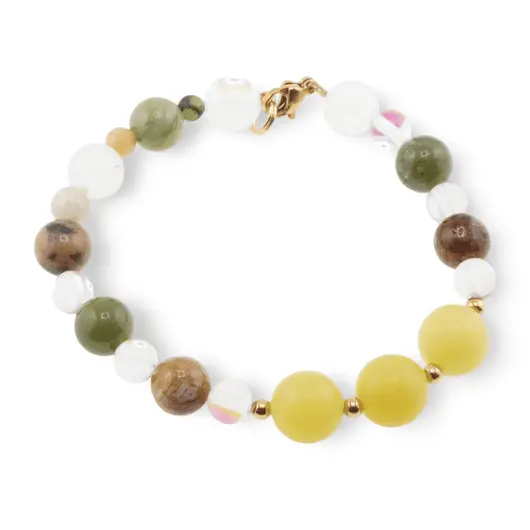 Bratara Jad mix si Angel Aura Cuart sfere cu bumbi aurii, 4-10mm