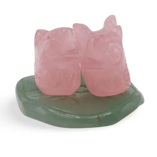Pereche Rate Mandarin din Cuart Roz pe baza din Aventurin, 3,5cm x 2,3cm, imagine 2