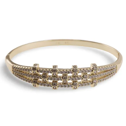 Set bratara fixa, cercei si pandantiv din cupru placat cu aur galben 18k si zirconiu, imagine 5