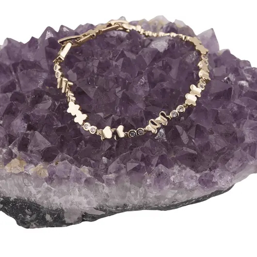 Bratara din cupru placat cu aur galben 18k, model trifoi cu zirconii, imagine 2