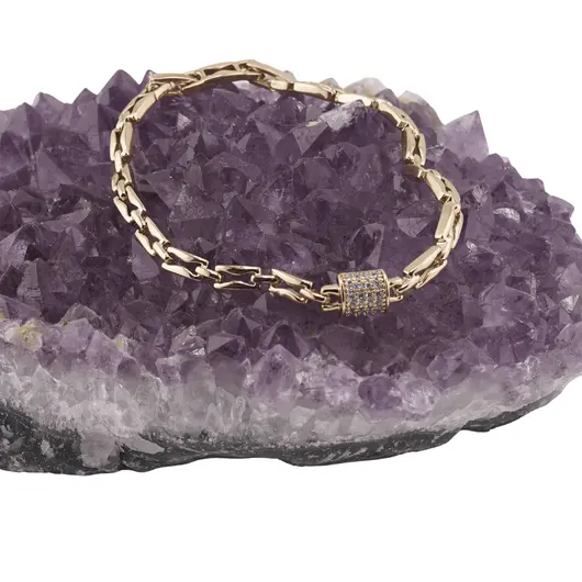 Bratara din cupru placat cu aur galben 18k, model zale box alungite cu element central, imagine 2