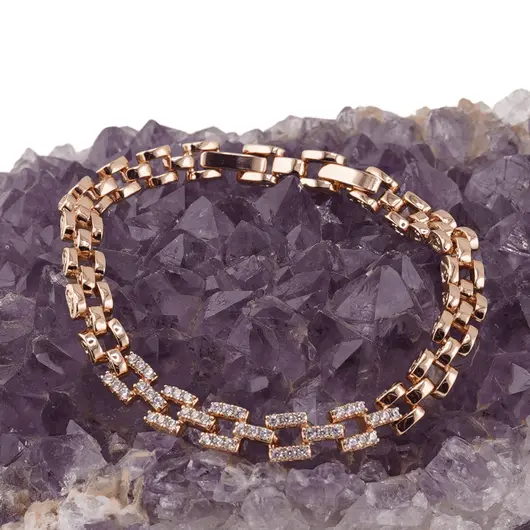 Bratara din cupru placat cu aur roz 18k, model panther cu zirconii, imagine 2