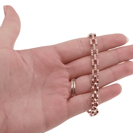 Bratara din cupru placat cu aur roz 18k, model panther cu zirconii, imagine 3