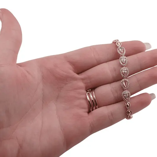 Bratara din cupru placat cu aur roz 18k, model picatura cu zirconii multicolore, imagine 3
