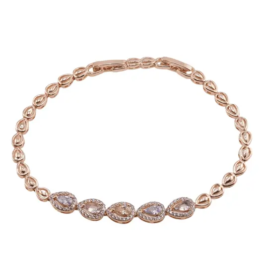 Bratara din cupru placat cu aur roz 18k, model picatura cu zirconii multicolore