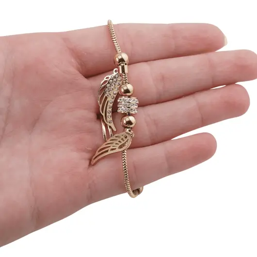 Bratara din inox placat cu aur galben 18k reglabila, model inger, imagine 3