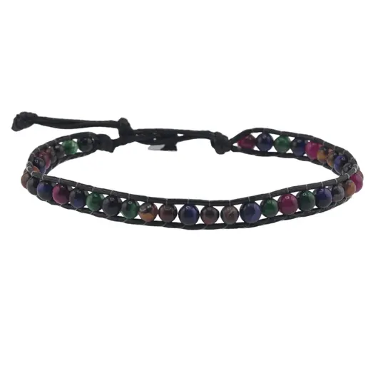 Bratara wrap Mix Ochi de tigru colorat sfere, 4mm