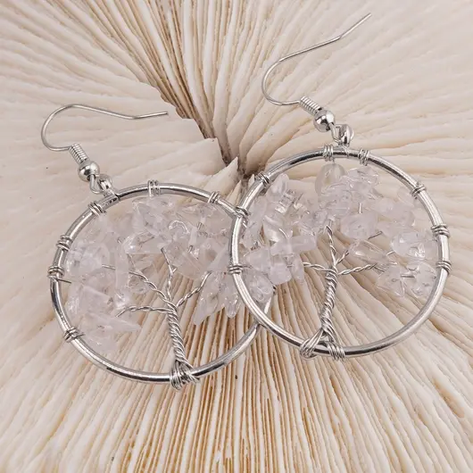 Cercei cu agatatoare Cristal de stanca chips pomul vietii, 30mm, imagine 2
