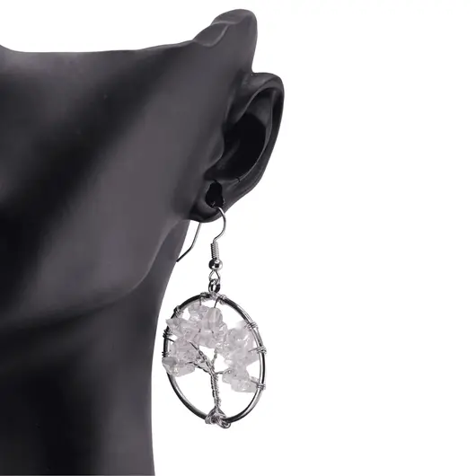 Cercei cu agatatoare Cristal de stanca chips pomul vietii, 30mm, imagine 3