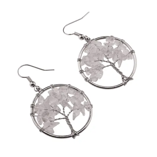 Cercei cu agatatoare Cristal de stanca chips pomul vietii, 30mm