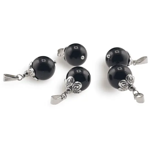 Pandantiv Turmalina neagra sfera 12mm si elemente din metal, imagine 2