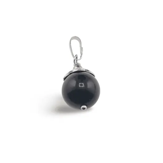 Pandantiv Turmalina neagra sfera 12mm si elemente din metal, imagine 3