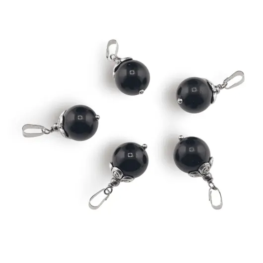 Pandantiv Turmalina neagra sfera 12mm si elemente din metal