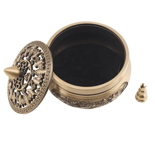 Vas din bronz pentru ardere tamaie si ierburi parfumate cu dragoni, 8cm, imagine 4