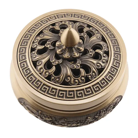 Vas din bronz pentru ardere tamaie si ierburi parfumate cu lotus, 8cm, imagine 2