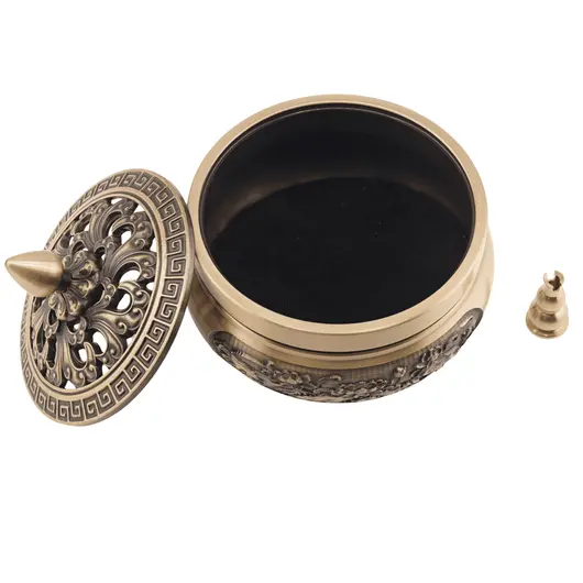 Vas din bronz pentru ardere tamaie si ierburi parfumate cu lotus, 8cm, imagine 4