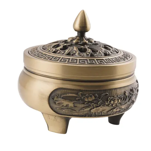 Vas din bronz pentru ardere tamaie si ierburi parfumate cu lotus, 8cm, imagine 6