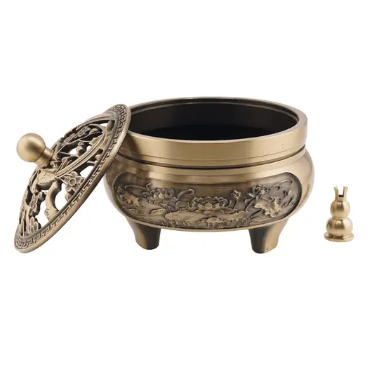 Vas din bronz pentru ardere tamaie si ierburi parfumate cu pasarea Phoeonix, 8cm, imagine 3