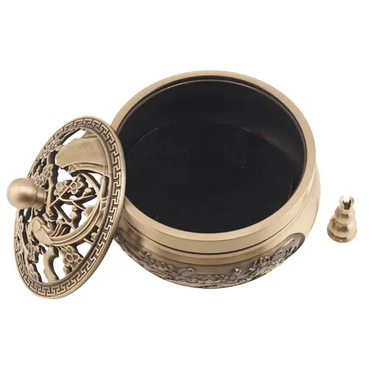 Vas din bronz pentru ardere tamaie si ierburi parfumate cu pasarea Phoeonix, 8cm, imagine 4