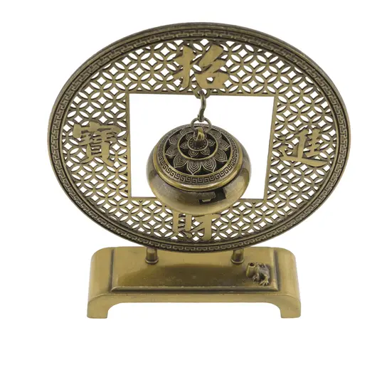 Vas pentru ardere tamaie, ierburi parfumate si betisoare parfumate moneda chinezeasca, alama - 14cm, imagine 2